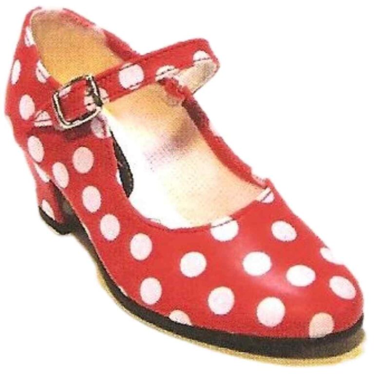 Zapato de Flamenca Sevillana Made in Spain modelo FLAMENCA LUNARS en color rojo lunares