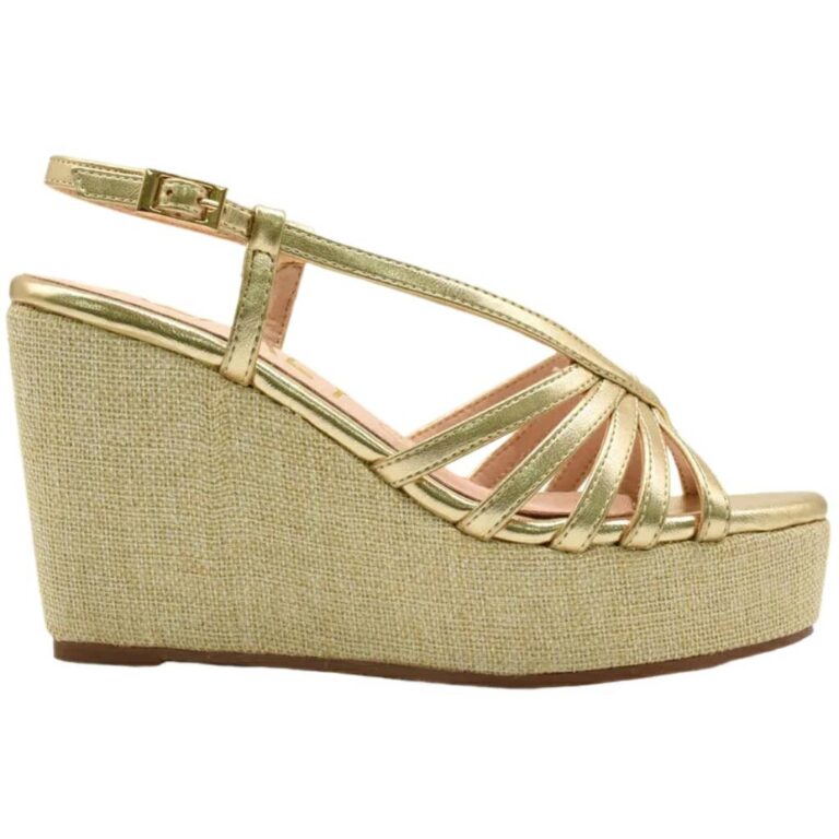 Sandalias con cuña y tiras doradas Azarey modelo 494H432 en color oro