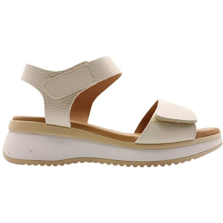 Sandalias Soft Piel Velcros Cuña Mujer modelo 5411 en color hielo