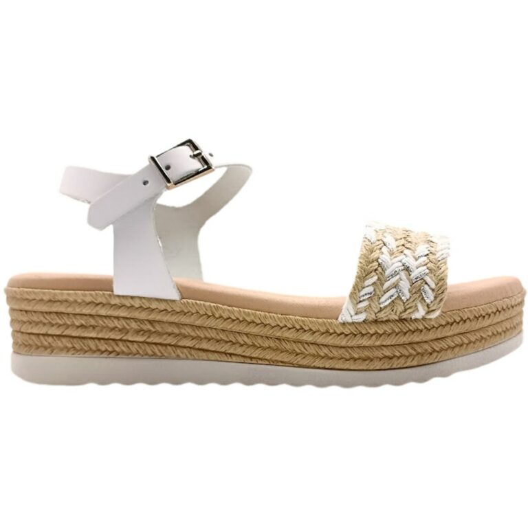 Sandalias de piel con plataforma de yute modelo 5527 en color blanco