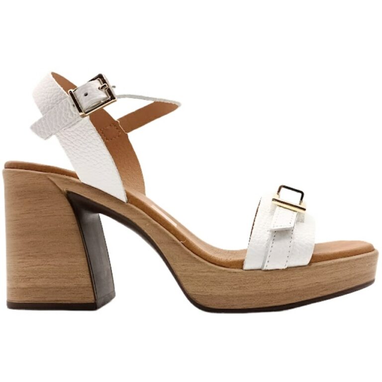 Sandalias de piel con tacón madera Mujer modelo 5397 en color blanco